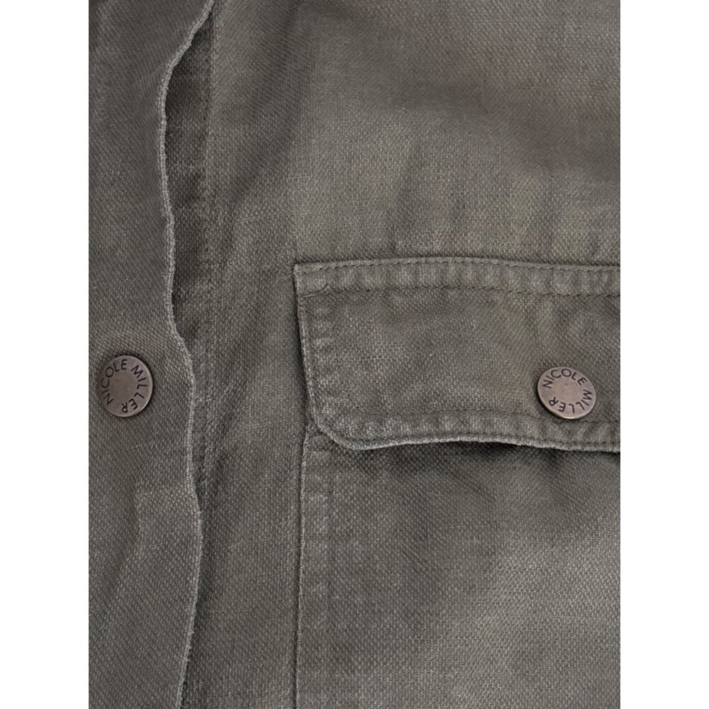 Nicole Miller Jacket M Linen Lyocell Utility Olive Green Cinched Waist Military - Picture 10 of 10